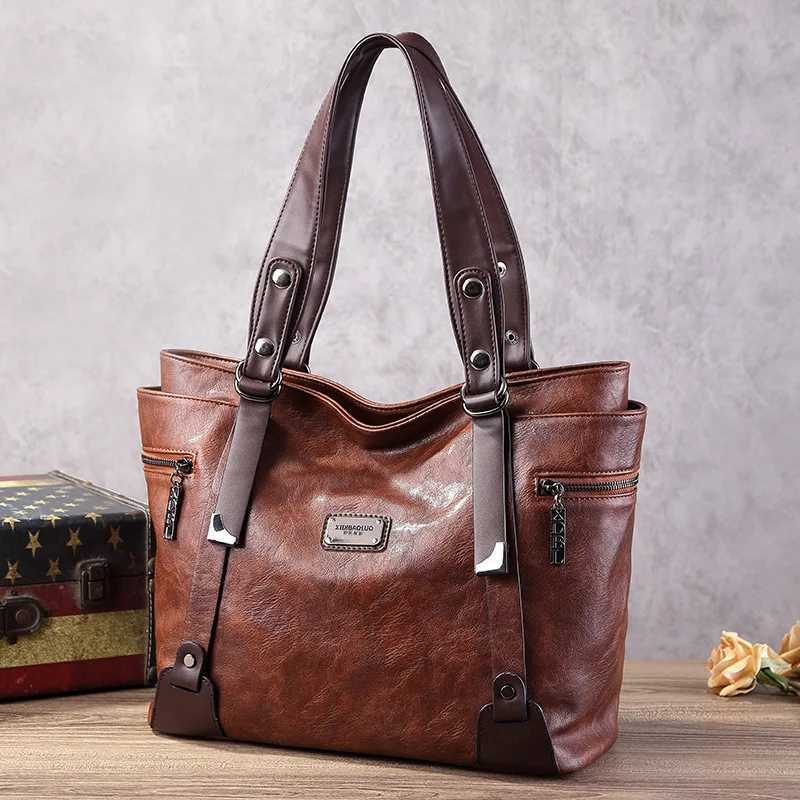 Shoulder Bags Large Handbags for Women Vintage Faux Leather Tote Bag Ladies Trend 2024 Designer Luxury Bag Black Brown Wine Red Blue Green New X2610