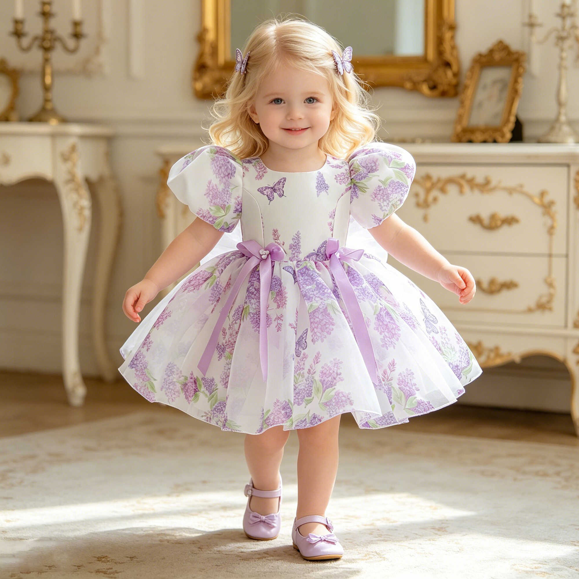 Flower Toddler Party Baby Girls Dress Elegant Bow 1st Birthday Princess Prom Dresses Girls Tulle Wedding Bridesmaid Evening Gown S261016HGKU