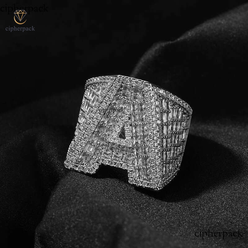 Hip Hop Custom Sterling Sier Cz Moissanite Rings Jewelry Iced Out Gold Plated A-Z Letter Ring For Men