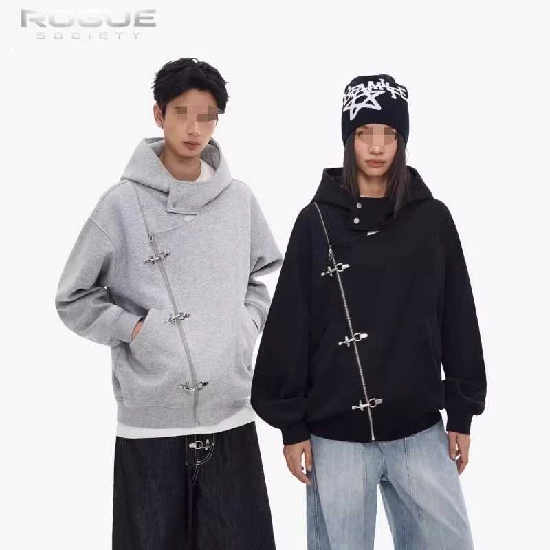 Men Men's Jackets Gothic Streetwear Hoodie Asymmetric Zip Buckle Design Oversized Sweatshirt Y2k Grunge Harajuku Jacket Unisex Windbreaker New
