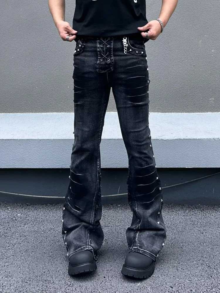 Men's Jeans 2026 American Retro Y2K Style Washed Black Slim Flared Jeans Pants For Men Clothing Streetwear Cotton Long Trousers Moda HombreT261