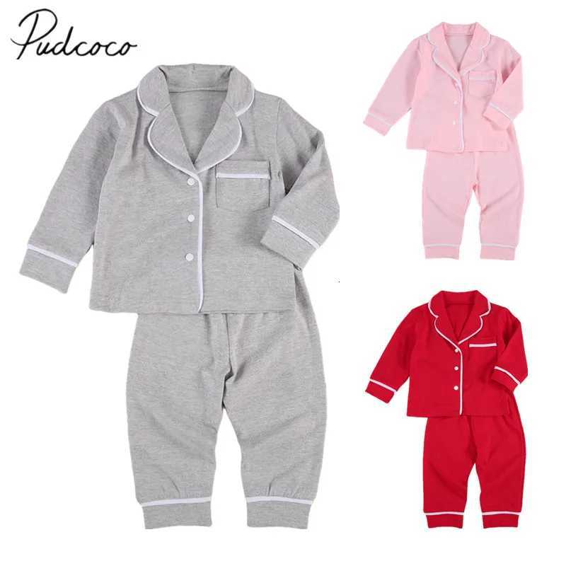 Pajamas Infant Kids Baby Girls Boys 2Pcs 100% Cotton Pajama Sets Long Sle Jacket Shirt Pants Solid Spwear 6M-5YW261019