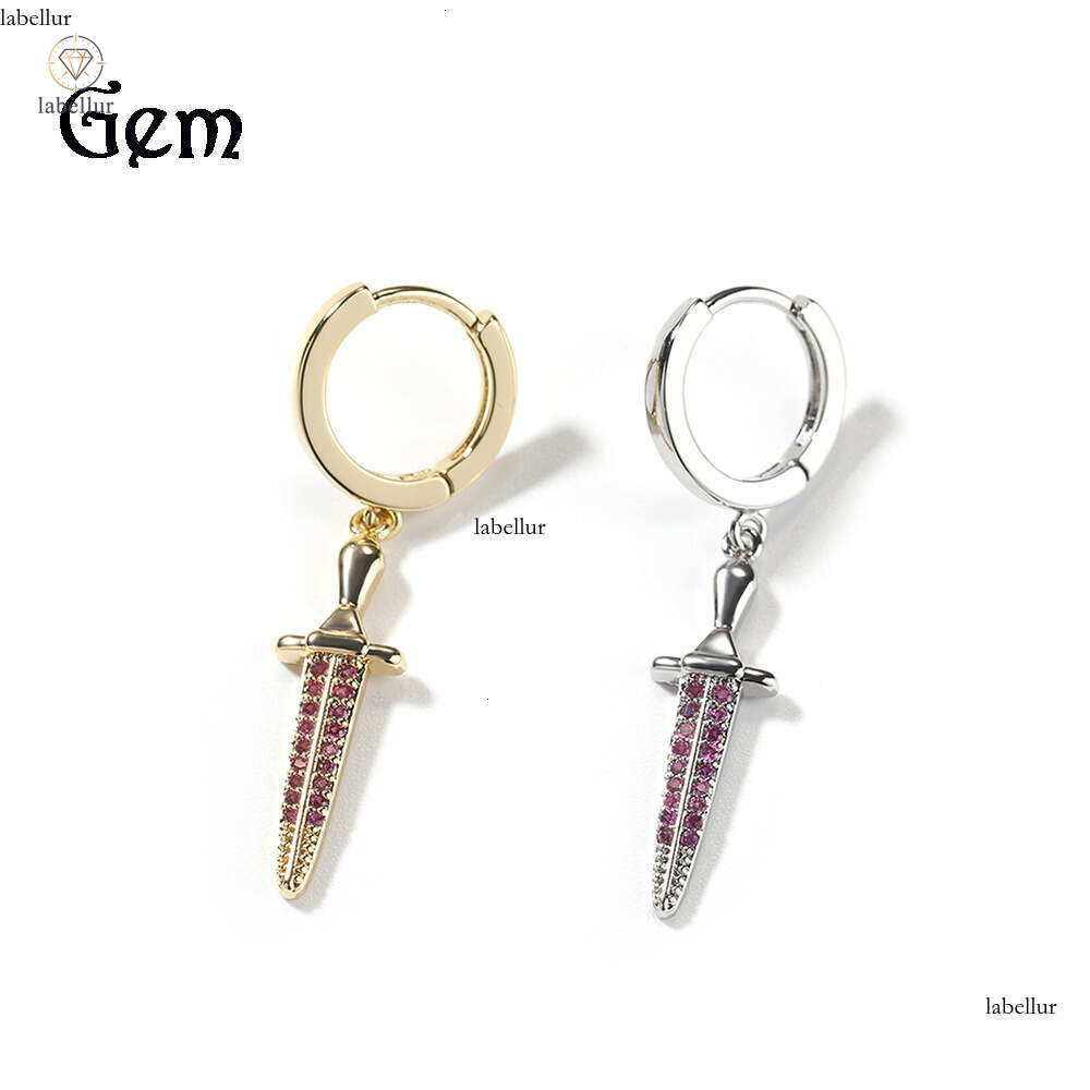 New AB Version Sword Hip Hop Light Luxury High-End Silver Inlaid VVS Moissanite Shining Ins Style Earrings Trend 5