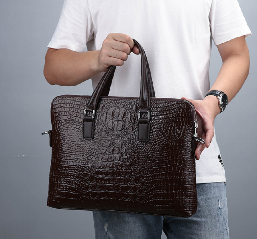 2026 New Men's High Quality Leather Business Briefcase Fashion Crocodile Pattern Handbag Shoulder Bags Crossbody Laptop Bag