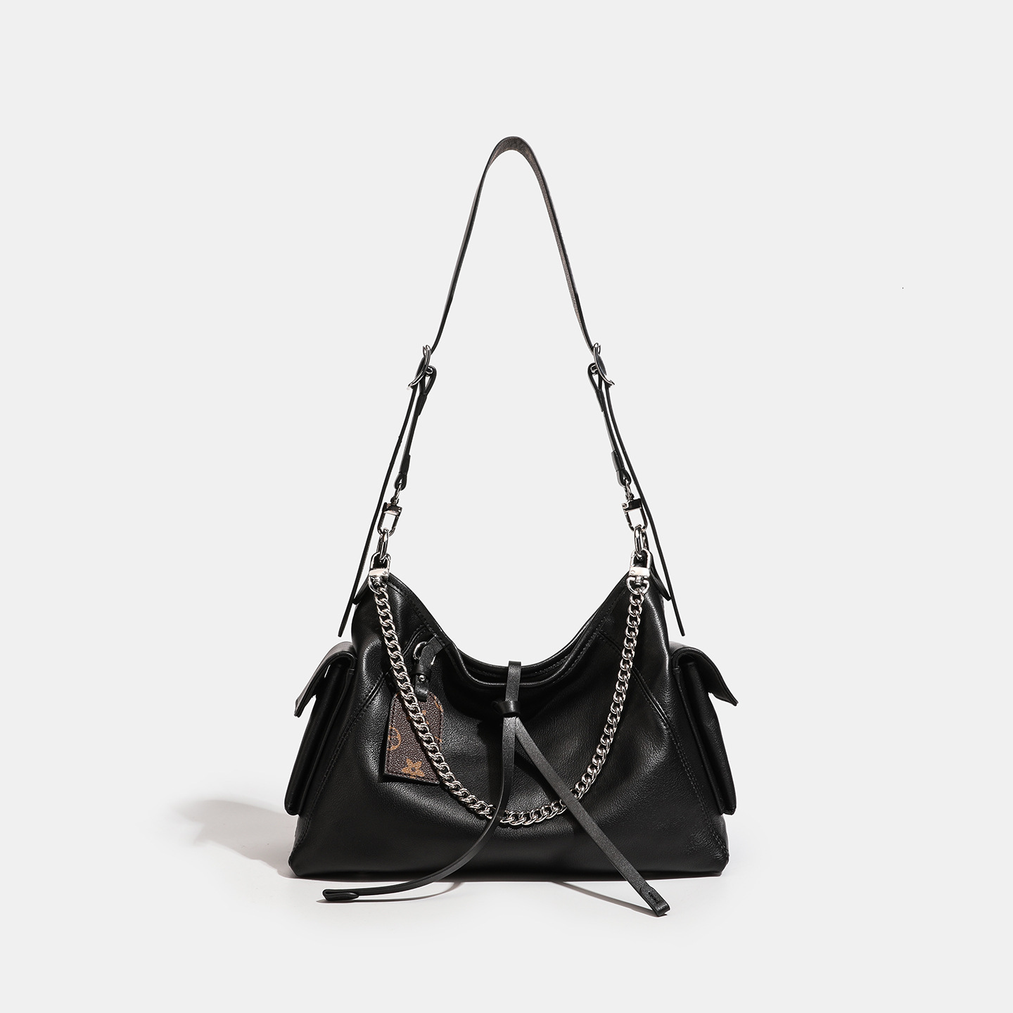 Top Tier Cowhide Leather Crossbody Bag Large Capacity Women's Handbag Chain Commuting Designer Bag Black High-end Single Shoulder Crossbody Bag