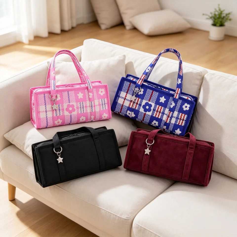 Evening Bags American Niche Floral Star Check Print Tote Bag Women 2026 New Nylon Lightweight Simple Top Handle Shoulder Crossbody Bag H261016