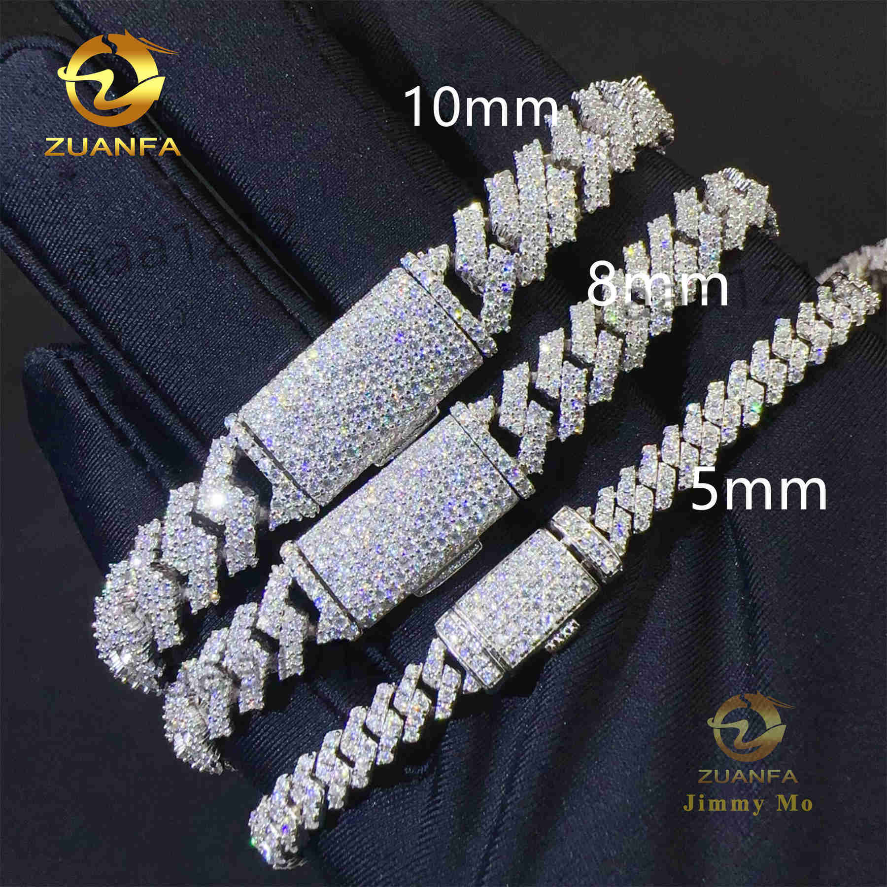 Bulk Stock 5mm 8mm 10mm FL Moissanite Diamond Hip Hop Jewelry 925 Sterling Silver Prong Setting Square Cuban Link Bracelet Men