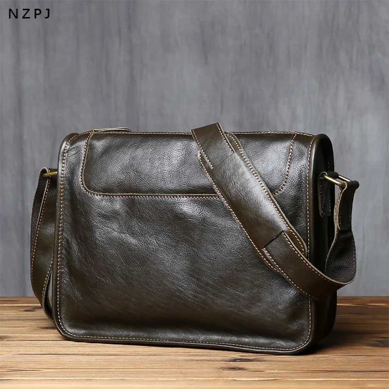 Shoulder Bags NZPJ Vintage Genuine Leather Men's Shoulder Bag Natural Cowhide Crossbody Bag Casual Men's Backpack For 11 Inch IPad H261016