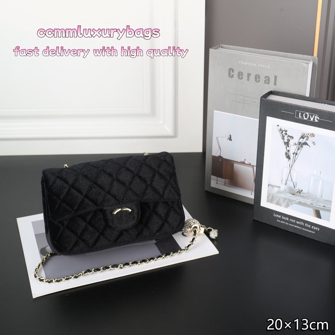 Designer bag Women Velvet Quilted Crossbody Bag Diamond Ball Metal Chain Shoulder Bag Classic Flap Small Handbag for Party Daily