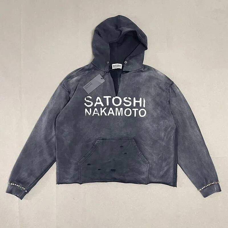 Satoshi Nakamoto Hoodie vintage distressed Men's Hoodies Autumn Winter Men Women Streetwear Ripped Washed Cotton Pullover Real Po Multicolored