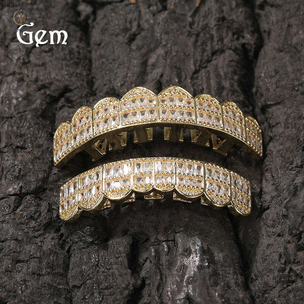 Trendy Set Real Gold Plated T Square 8 Moissanite Hip Hop Teeth Jewelry Factory Direct Sale c