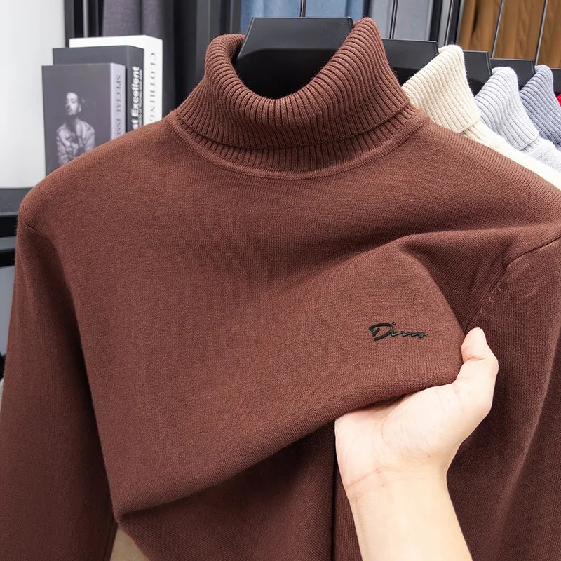 Quality Man Spring LongSleeved Knitwear Letter Print High Neck Pullover Versatile Trend Leisure Warm Sweater Men's Clothing 261009
