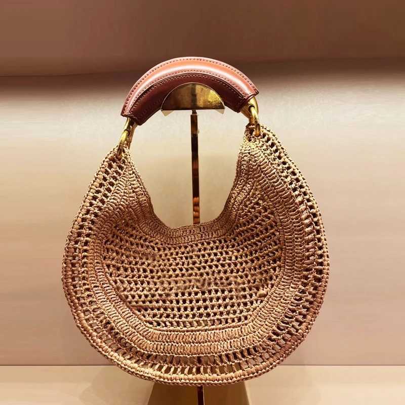 Shoulder Bags Bohemian Beach Half Moon Bags For Women Designer Handbag And Purses 2025 New In Straw Woven Hollow Slim Underarm Shoulder H261016