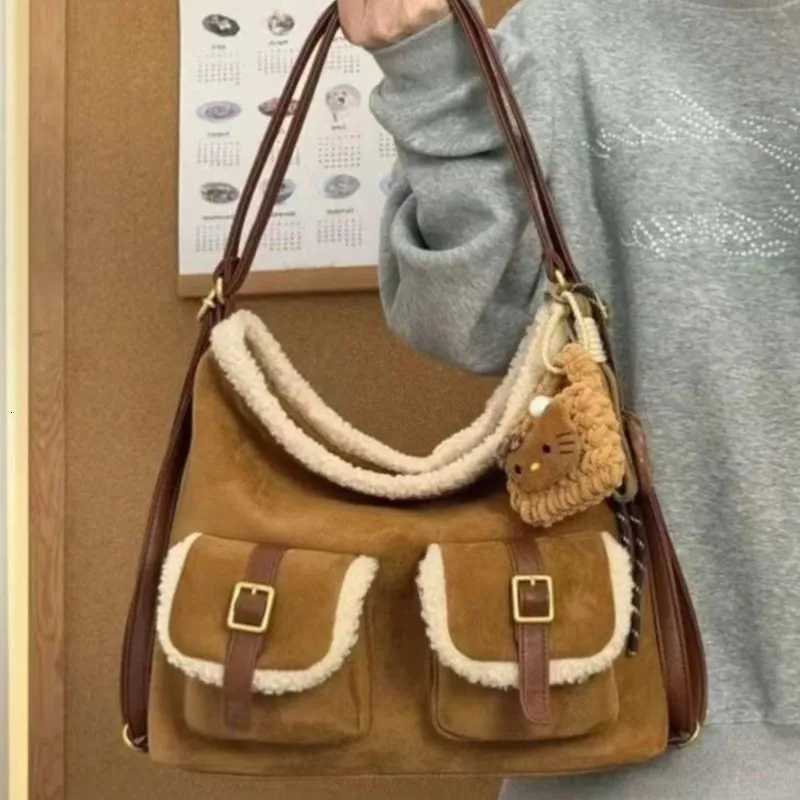 Shoulder Bags Retro Faux Suede Brown Tote Bag Women Fuzzy Trim Large Capacity Shoulder Bags Ladies Stain Resistant Multi Functional Backpack X261016
