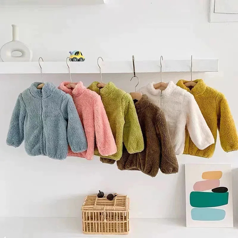 Child Autumn Winter Costume Solid Color Outerwear Casual Loose Long Sleeve Tops Plush Jacket Boys Girls Fashion Simple Coats261016