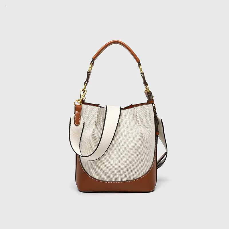 Totes Fashion Panelled Canvas Bucket Bag Designer Women Handbags Luxury Pu Leather Shoulder Crossbody Bags with Wide Strap Tote Purses X261016