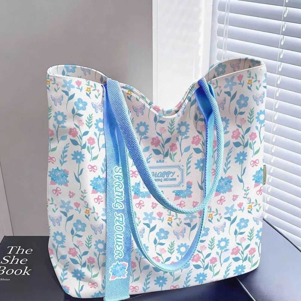 Evening Bags Portable Floral Canvas Tote Bag Large Capacity Reusable Commute Handbag Lightweight Shopping Bag For Work H261016