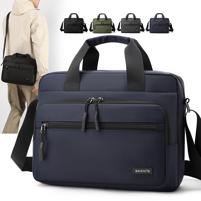 Men's Lightweight Waterproof Nylon Cloth Handbag One Shoulder Horizontal Large Capacity Computer Storage Business Briefcase