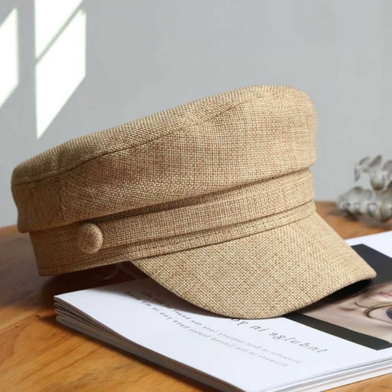 summer Women's hat British Retro Style Solid Color Breathable Flat Top Newsboy Cap Fashion Casual Sun Hat Military Cap Beret Hat S261016AWS1