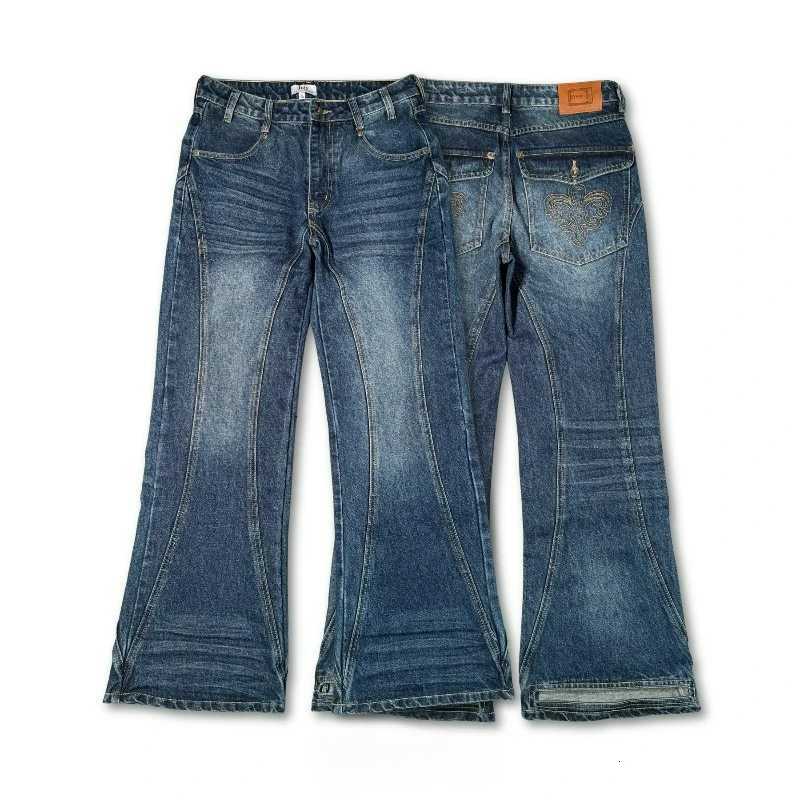 Men's Jeans Y2K Retro Blue Flare Jeans Unisex Washed Denim Pants Embroidered Back Pocket Streetwear Wide Leg Bootcut JeansT261016