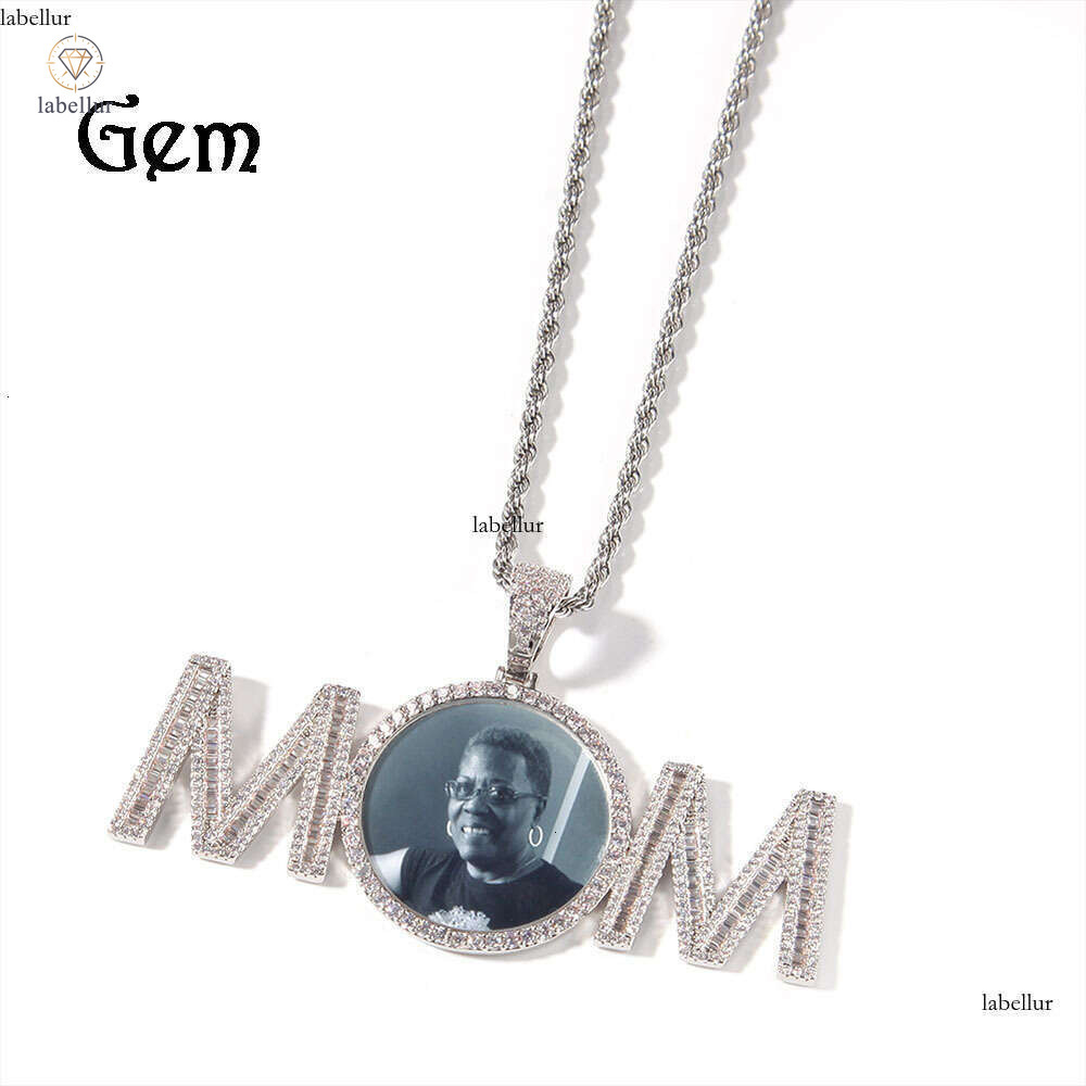New Moissanite Jewelry Style Frame Trendy Hip Hop Letter Splicing Round Photo Pendant Necklace Accessories Wholesale 7