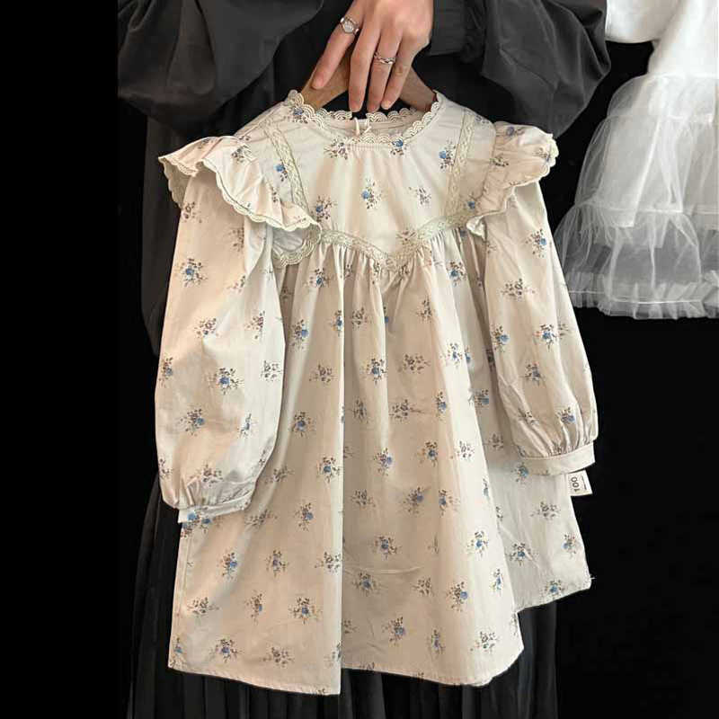 Spring 2025 New Children Long Sleeve Dress Cotton Girls Sweet Floral Princess Dress Toddler Baby Loose Casual Dress Kids Clothes S261016LHN2