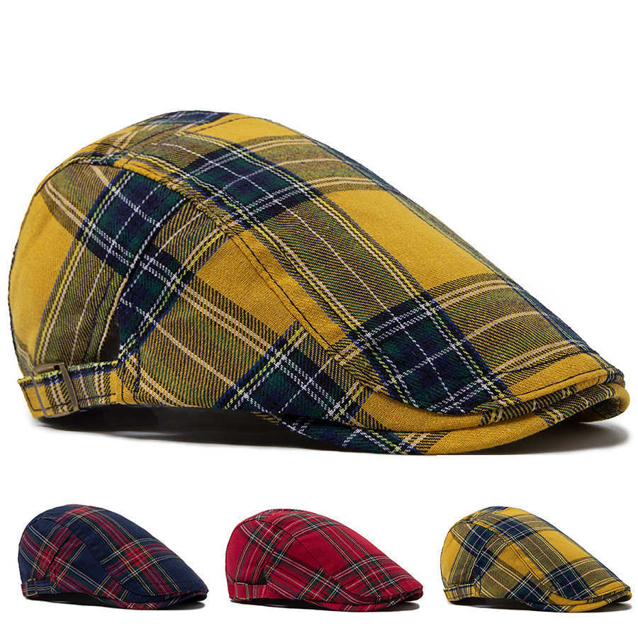 Color Multi Plaid Flat Cap Vintage Women Casual Fashion Visor Beret Spring Autumn Newsboy Hat For Men Ladies Adjustable Unisex S261016LZ77