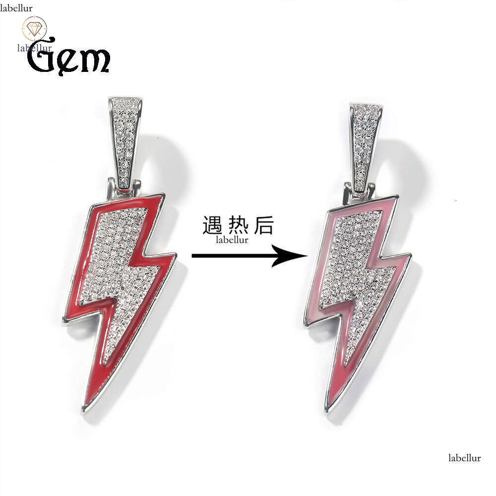 Moissanite Jewelry Hip Hop Necklace Fashion Creative Temperature-Sensitive Color-Changing Enamel Lightning Pendant Full Diamond Cool Trendy Men'