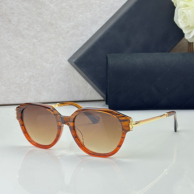 Paris fashion designer brand Sunglasses acetate red brown amber tortoiseshell texture frame metal C leg womens round sunglasses CH3515 fashion trave