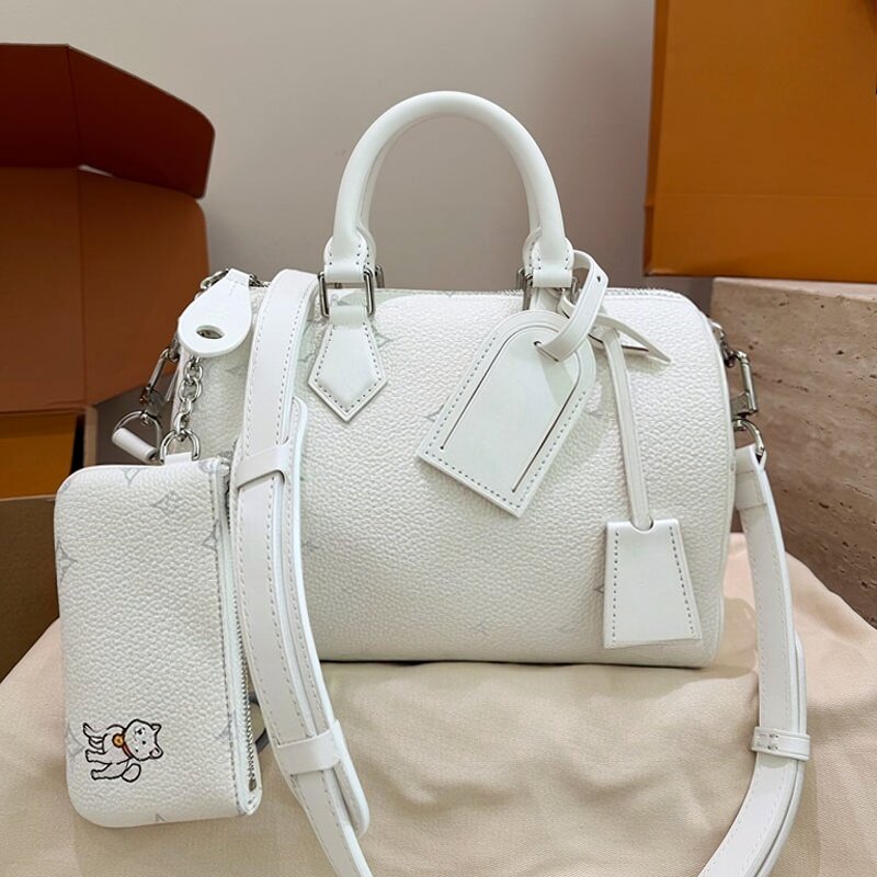 25/30cm Luminous letter Old flower Pattern Designer Girls Pillow Tote Handbag Toron Handle Clutch Calfskin Leather Strap Crossbody Bag Travel Holida