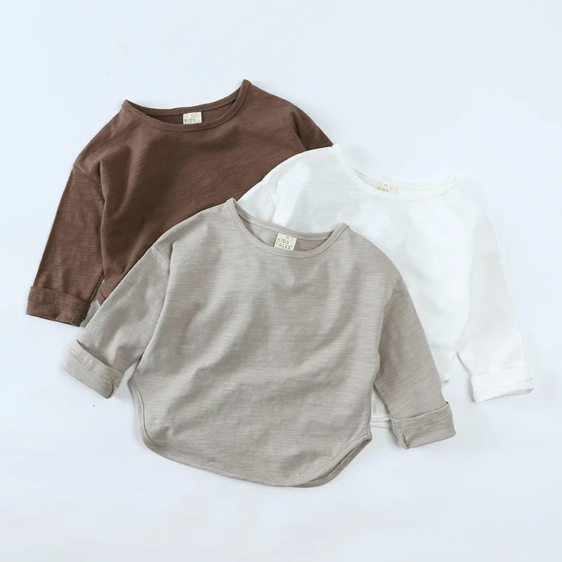 Autumn Boy Girl Baby O-neck Solid Bottoming Shirt Children Simple Casual Long Sleeves T-shirt Kid Cotton Tops Infant Unique Tees261016