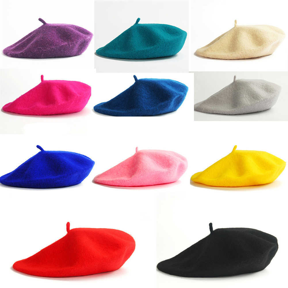 Retro 1Pc Autumn Winter Warm Beret for Women's Girls Artist Hat Fashion Casual Solid Black Red Beanie Hat Caps Boinas para mujer S261016Y1U8
