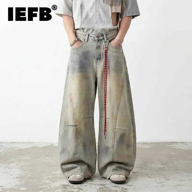 Men's Jeans IEFB American Style Vintage Dirty Men's Jeans 2026 Spring New High Street Design Loose Wide Leg Floor Length Denim Pants 9X218