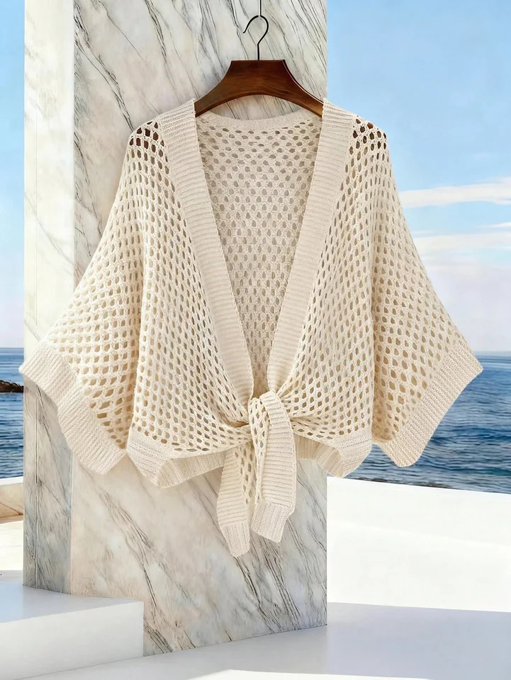 2026 Ladies Spring Summer Knitted Hollow out Cardigan Front Buckle n Versatile Travel Outerwear 261012