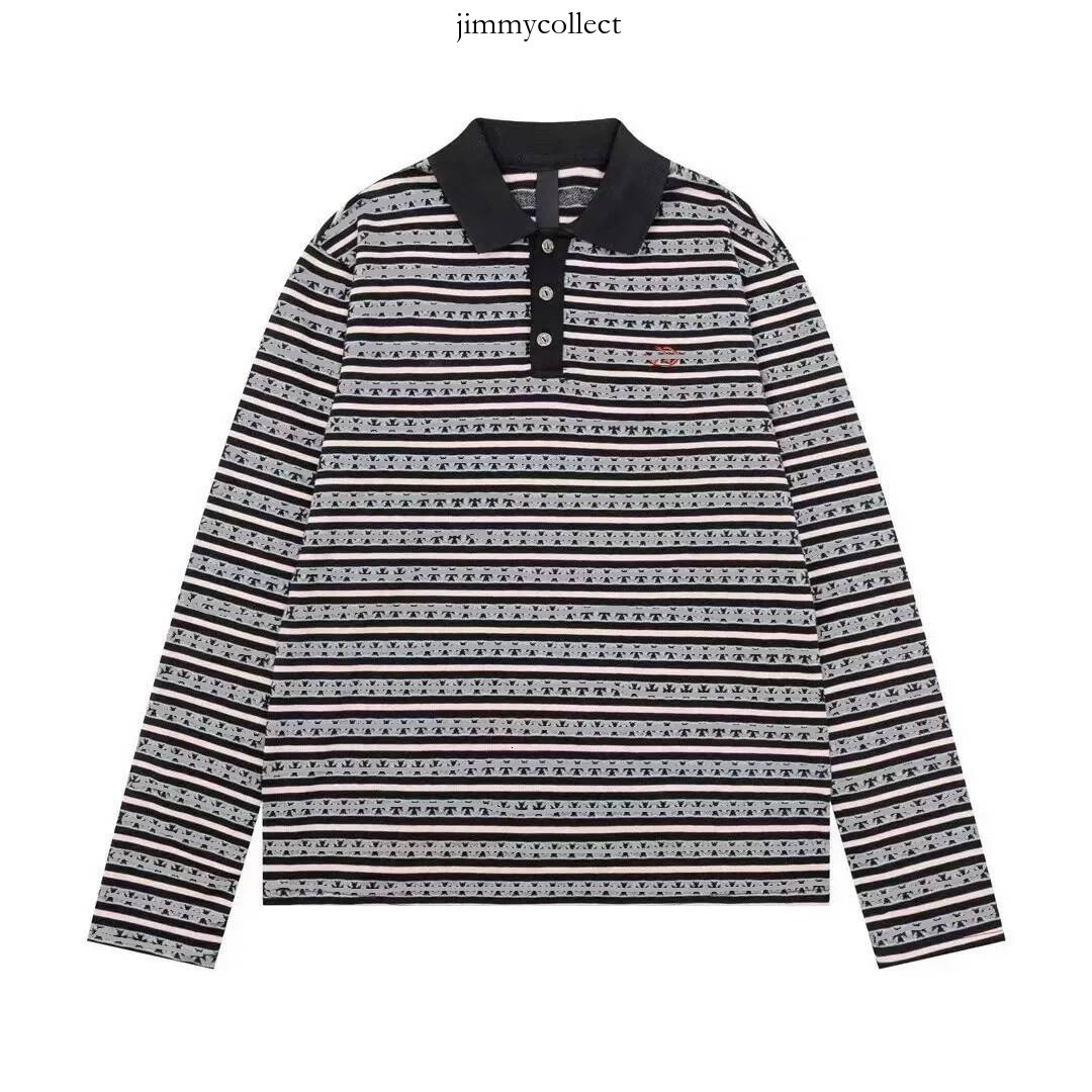 Chrome Loose Long Sleeve Striped T shirt Men Luxury Brand Retro Cross Pattern Lapel Tees Casual Button High Quality chrome hoodie 566