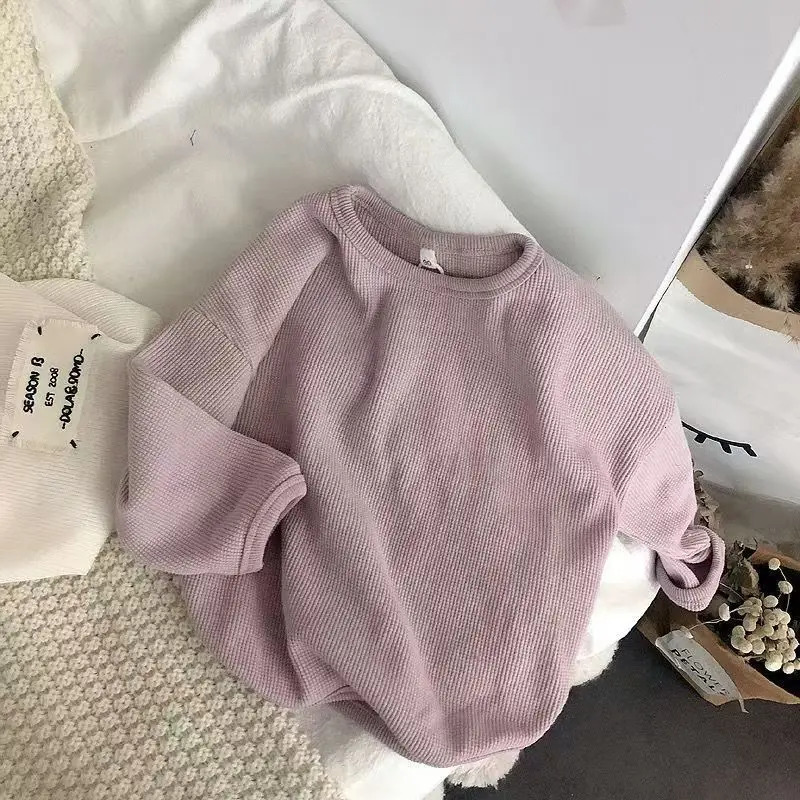 Korean Style Kids Spring Autumn Sweatshirt Baby Fall Top Solid Color Soft Breathable Basic Tee For Boys Girls261016