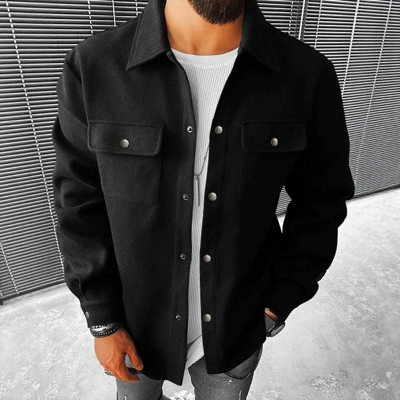 Veste à revers décontractée pour hommes, couleur unie, coupe ajustée, manches longues, multi-poches, double boutonnage, vêtements d'extérieur de