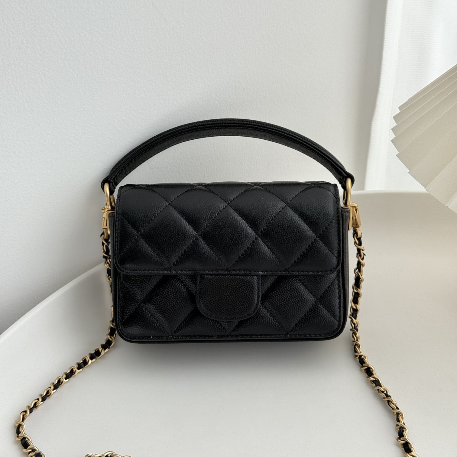 Designer Bag 24K Series Black Caviar Leather CF Flap Handbag, Top Handle Detachable Chain Crossbody Bag for Daily Outfit, Work, Party & Shopping