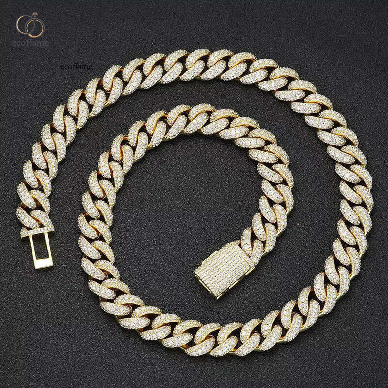Men's Hip-Hop Accessories 15mm 3-Row Iced Necklace Platinum Plated Miami Cuban Chain