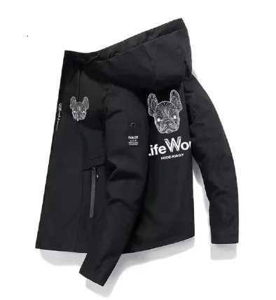 Outdoor Jackets Hoodies Spring and Autumn New Men's Windproof Sunscreen Fashion Dog Printed Windbreaker Zipper High Quality Hooded Casual Sport