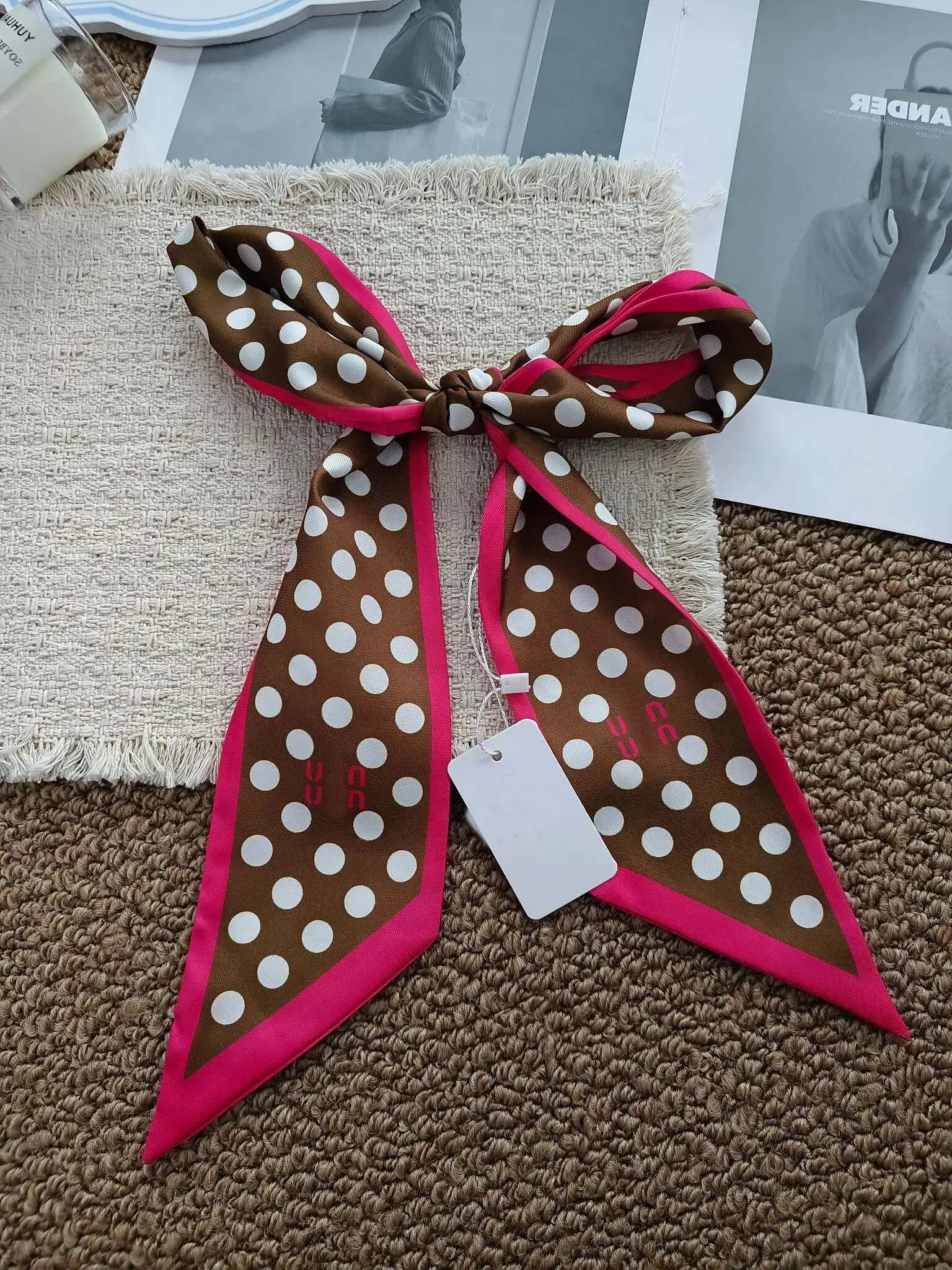 Classic Polka Dot Print Luxury designer silk scarf Letters Lady's Senior Twill Ribbon Bag Hair Band Fine Account Angle Silk Tie Scarf