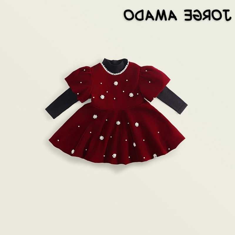 Girls Kids New Spring Autumn Dress Red Velvet Girl Baby Bubble Sleeve Princess Dress Long Sleeve Solid Color T-shirt A5199 S261016HZR1