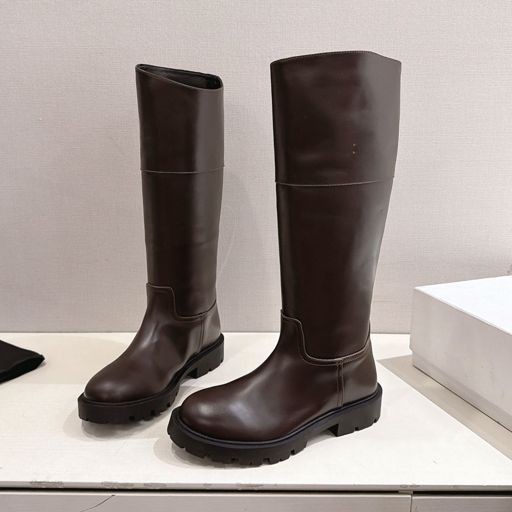 Leather Boots Womens Luxury Designer Knee High Boot Minimalist Casual Autumn Winter Boots High Quality Equestrian Boots Refined Knight Boots Rubber