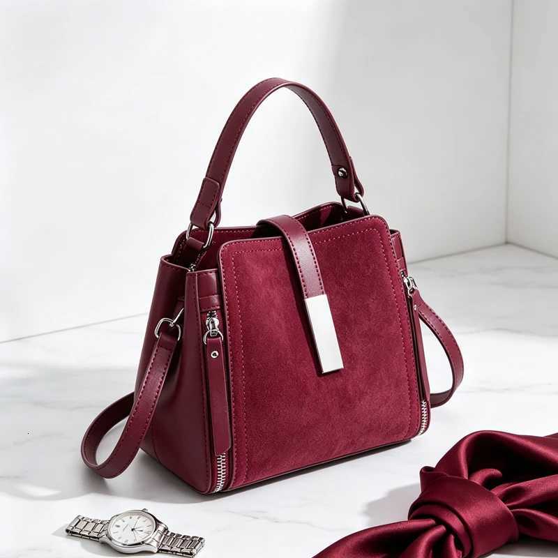 Cross Body HIFASHION Suede Genuine Leather Bucket Bags For Women 2026 Top Handle Purse Designer Office Shoulder Crossbody Bags H261016