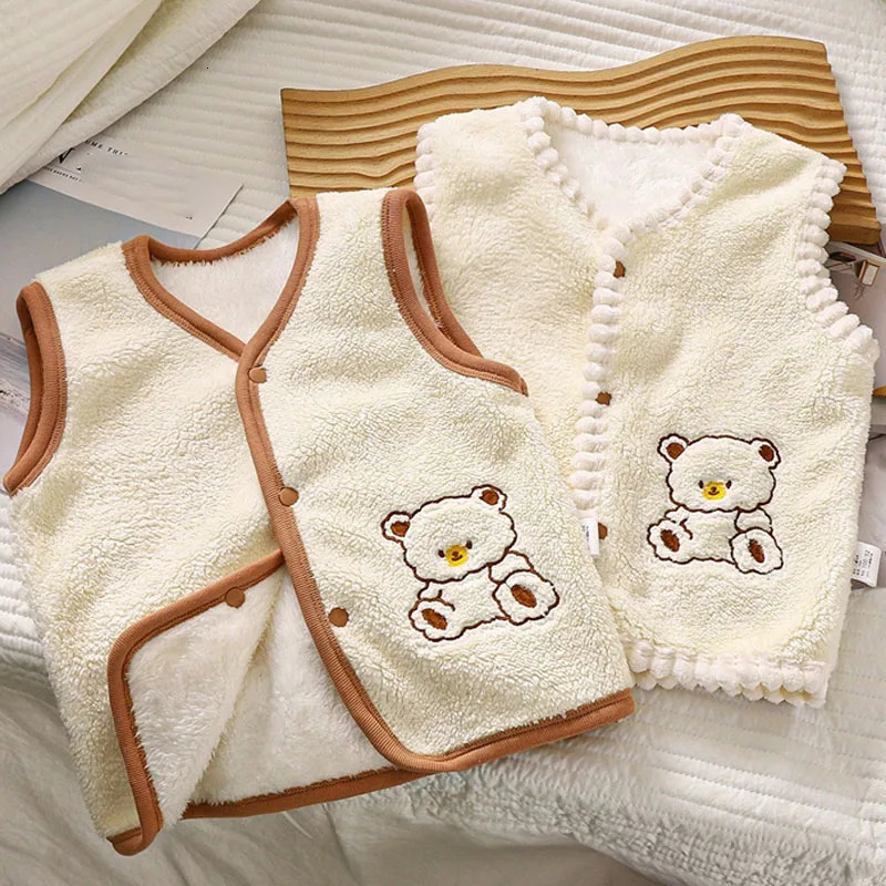 Winter Children Outdoor Plush Vest Autumn Warm Korean Boys Girls Lamb Wool Embroidered Bear Waistcoats Fashion Cute Kids Vests261016