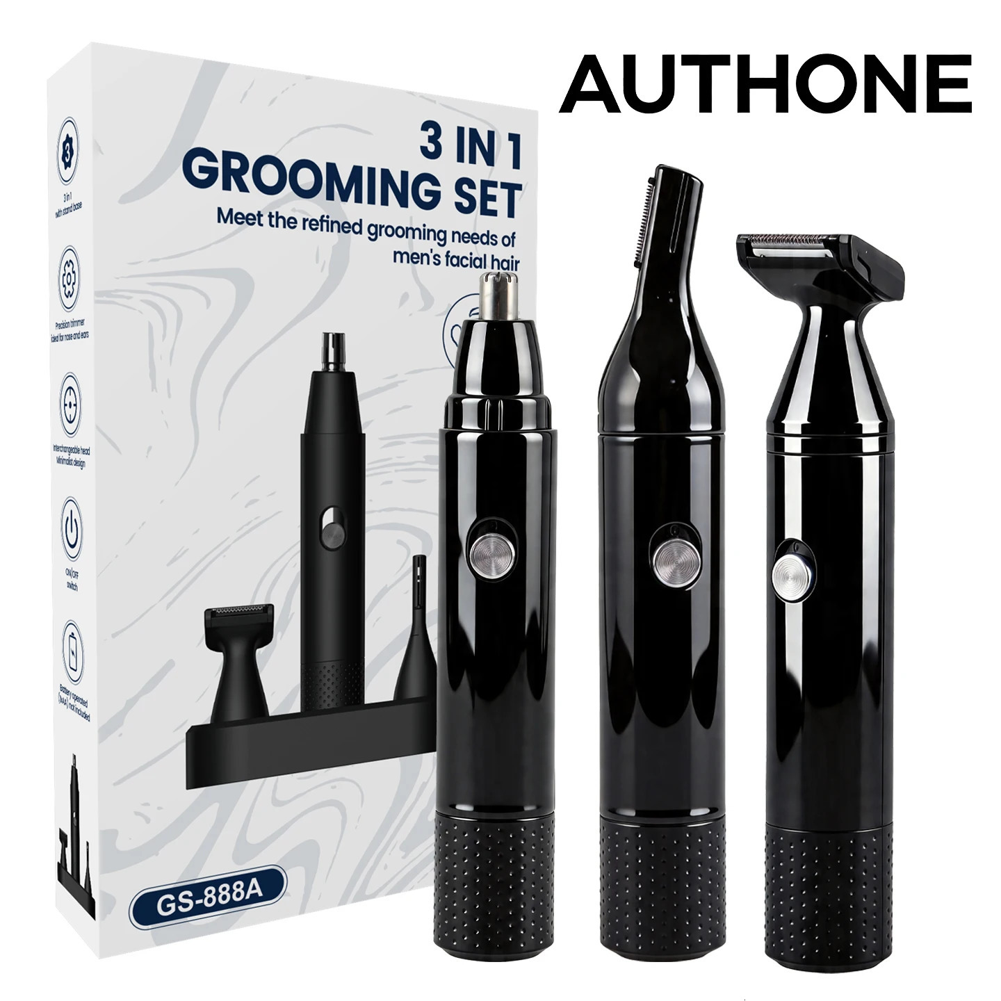 AUTHONE 3 in 1 Electric Nose Ear Hair Trimmer for Men All Purpose Beauty Set Painless Trimming Nose Hair Beard Eyebrow Trimming 261016