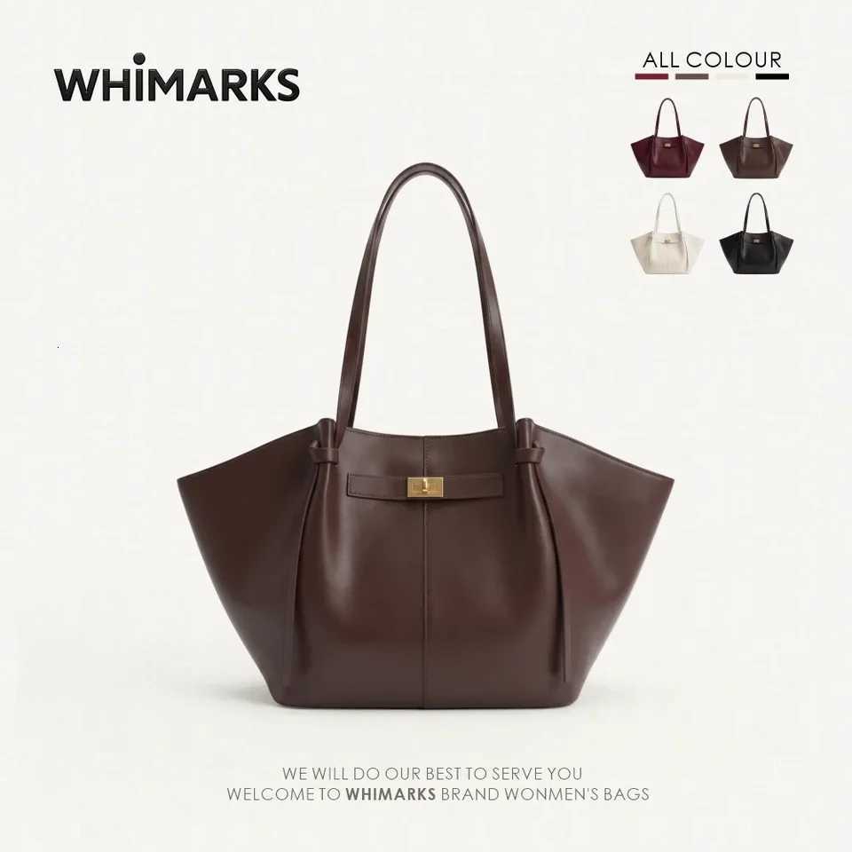 Shoulder Bags WHIMARKS Women's Shoulder Bags Large Capacity Trapeze Designer Metal Lock Handbags Premium Pu Leather Big Tote Bag Commute Bag H2