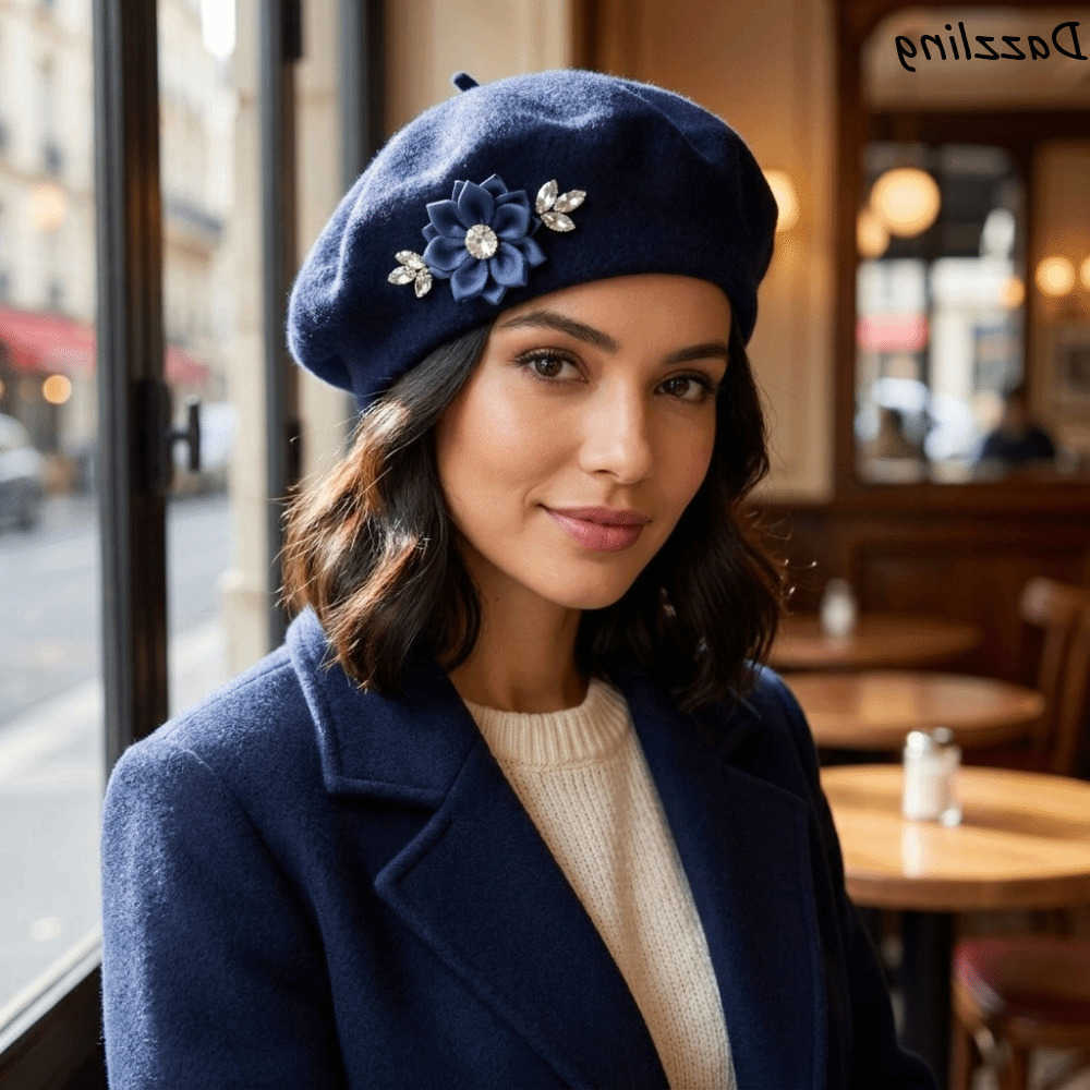 Solid Elegant Color Wool Beret Crystal Decor Soft French Style Painter Cap Warm Multi-Color Beret Hat Daily Use S261016TFOL