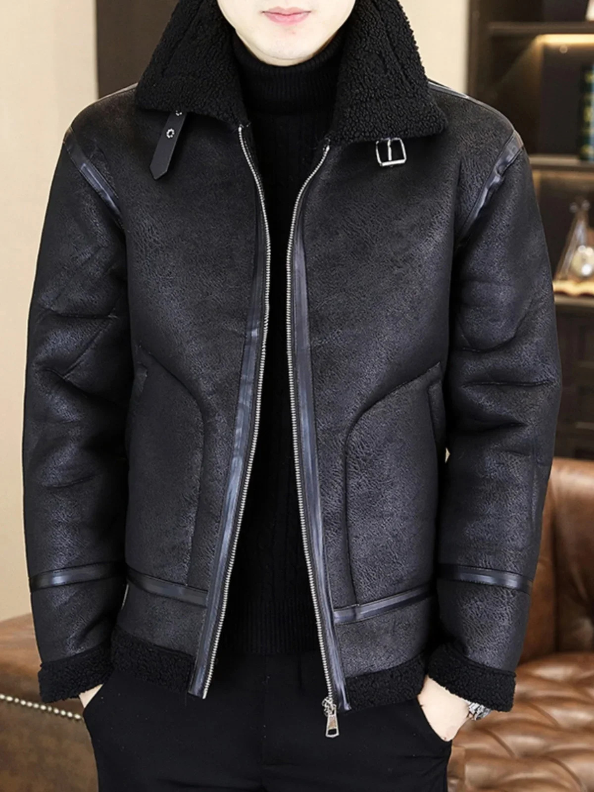 2024 Winter Men Faux Lamb Fur Coats Men's Korean Thick Warm Casual Jacket Male Turn Down Collar Outerwear G608 261012