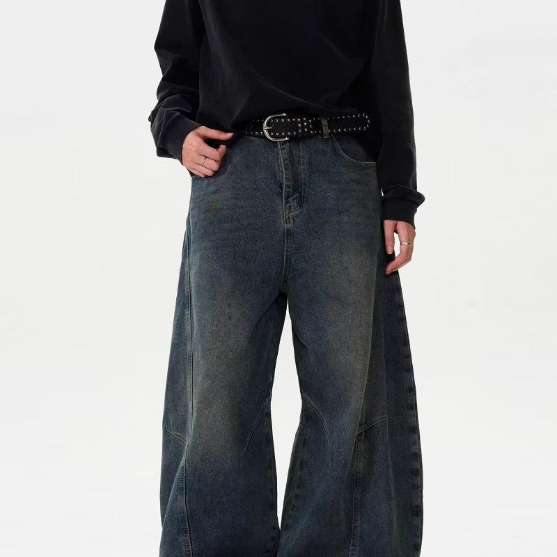 Jeans a gamba larga lavati vintage da uomo e da donna, pantaloni in denim larghi e dritti decostruiti, pantaloni casual da strada